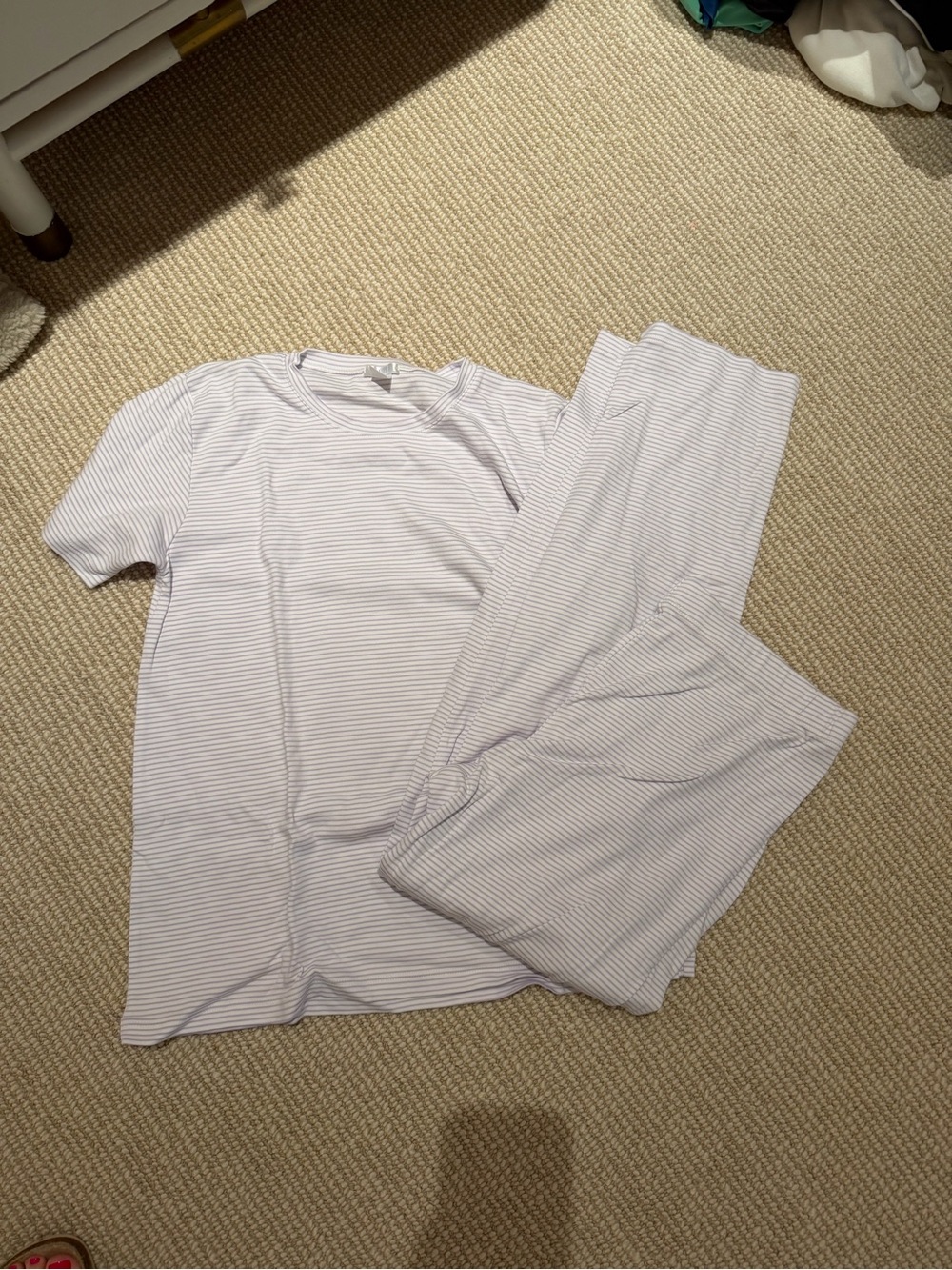 Lake White and Lavender Striped Pajama Set